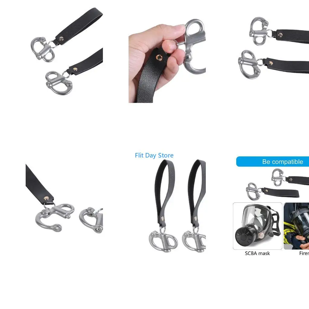F92C 2Pcs SCBA Mask Quick Release Shackle with Leather Handle Stainless Steel Fixed Shackle Lanyard for Firefighter