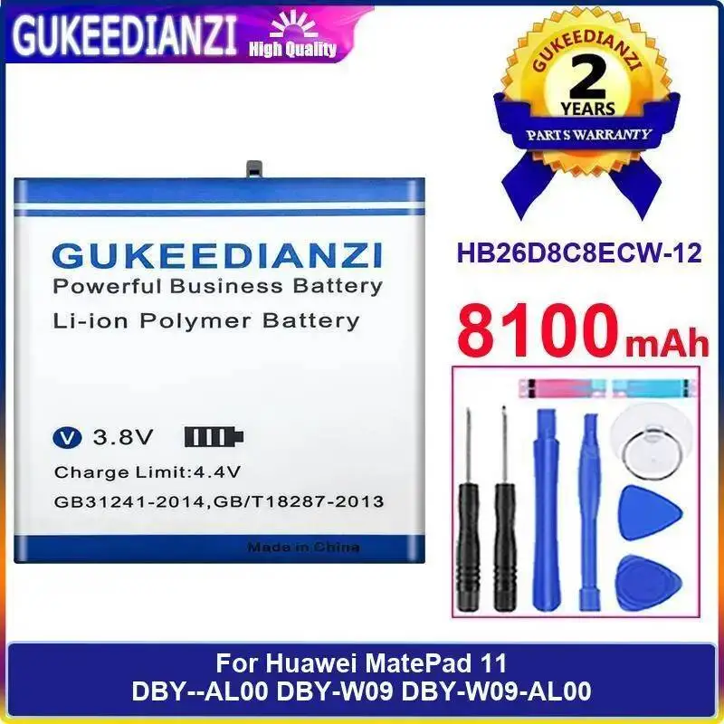 Wysokowydajna, trwała bateria do tabletu Huawei Matepad 11 Dby--AL00 Dby-W09 Dby-W09-AL00 HB26D8C8ECW-12, 8100 mAh