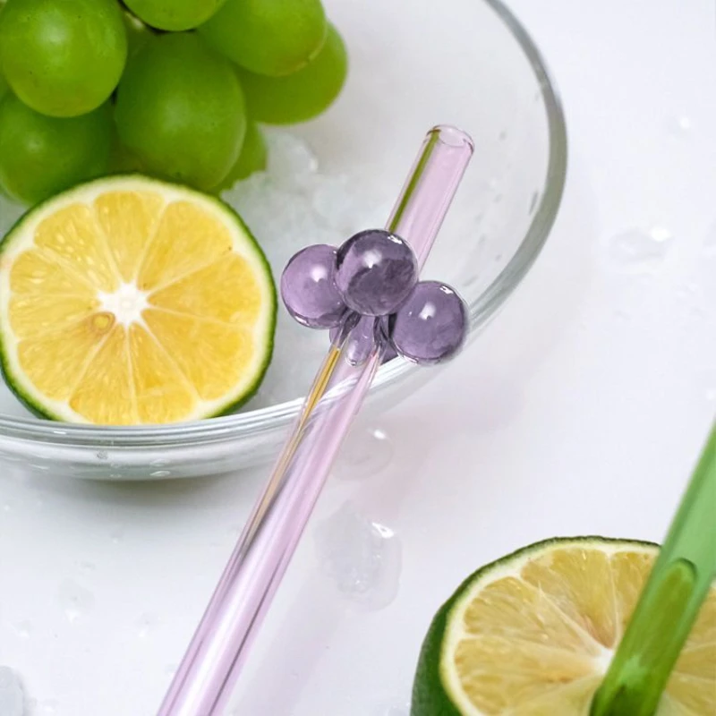 Creative Color Ball Heat-resistant Household Environmentally Friendly Lead-free Glass Pipe Straws Reusable Kitchen Accessories