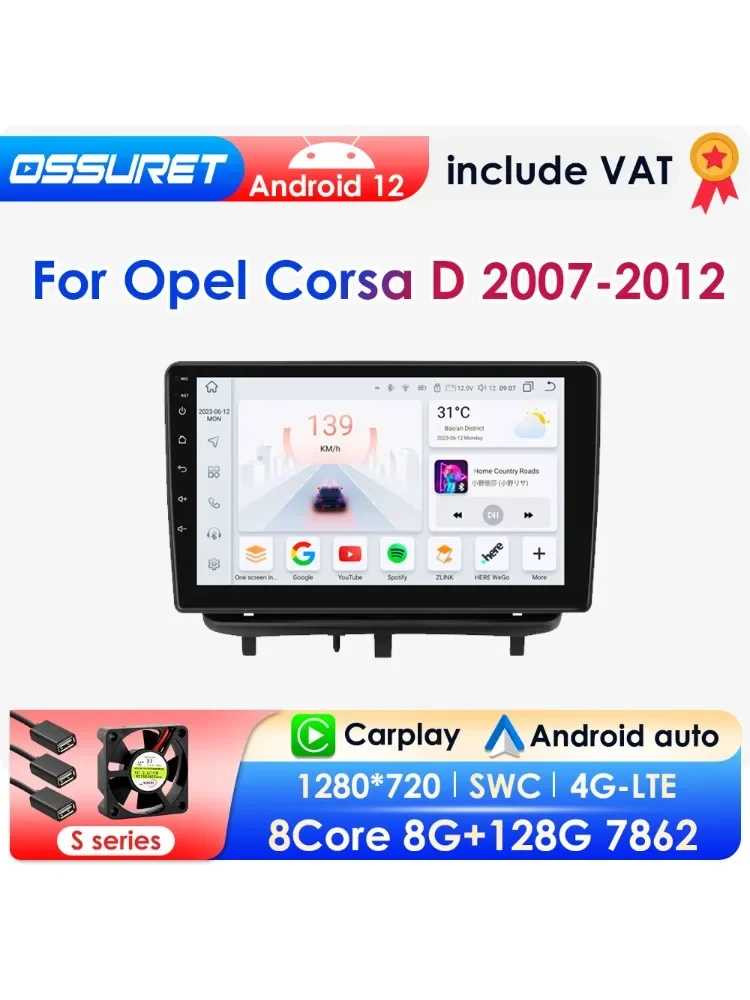 2din 9 "Android 12 Autoradio Voor Opel Corsa D 2007-2012 Hatchback Van Auto Multimedia Radio Speler Navi Gps Carplay Autoradio - afbeelding 2