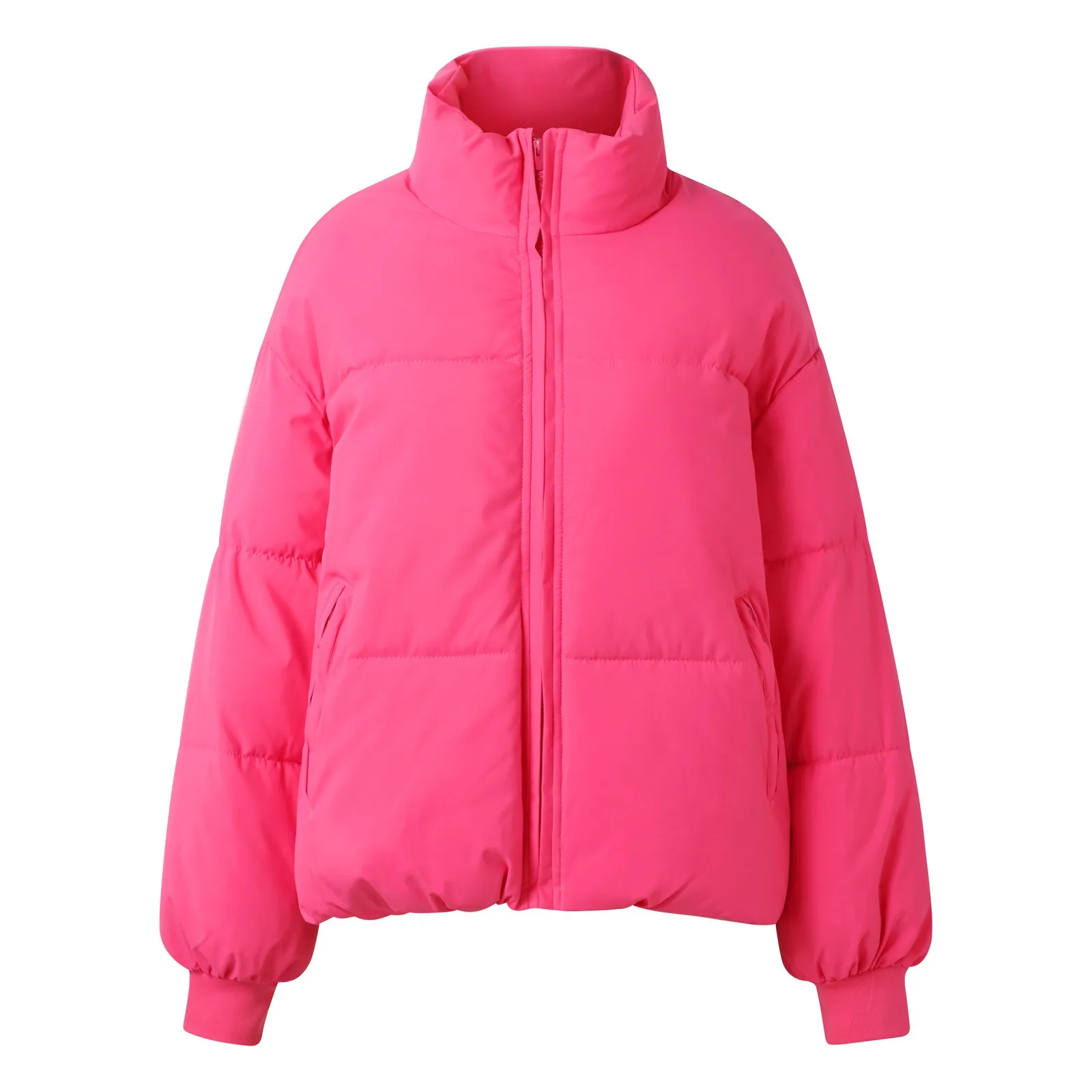 Women's Winter Trend Foreign Style Solid Color Warm Padded Jacket Stand Collor Long Sleeve Zipper Warm Cotton Coat