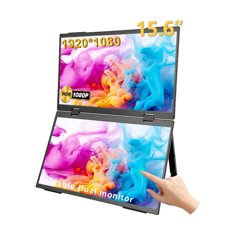 15.6 Inch 1080P Portable Monitor Folding LED Screen Triple Display Dual Type-c Cable Gaming Monitor