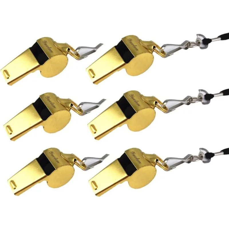 

yueton Stainless Steel Loud Sport Coach Emergency Whistles with Lanyard, Pack of 6