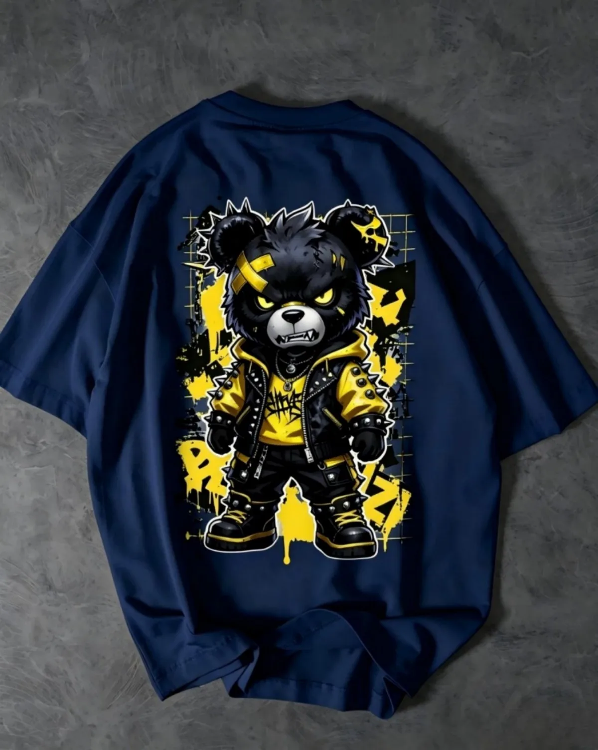 American men's summer creative teddy bear graffiti print micro elastic breathable round neck T-shirt outdoor casual top