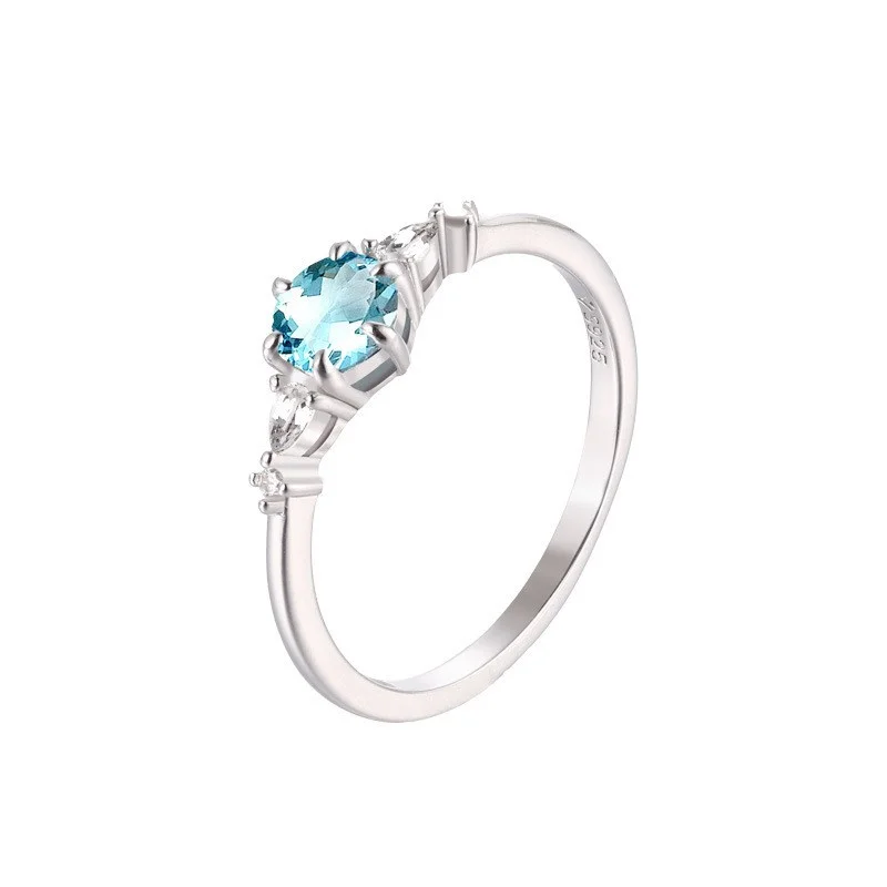 

ZFSILVER s925 Silver Fashion Luxury Trendy Color D Moissanite Blue Round Ring For Charm Women Wedding Party Jewelry Gift LR02749