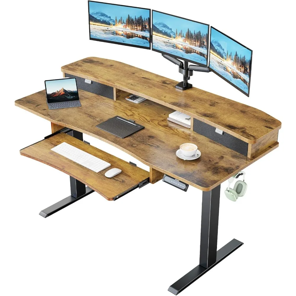 

55" x 26" Electric Standing Desk with 2 Drawers & 26.7" Large Keyboard Tray, C-Clamp Mount Compatible, Adjustable Computer Desk