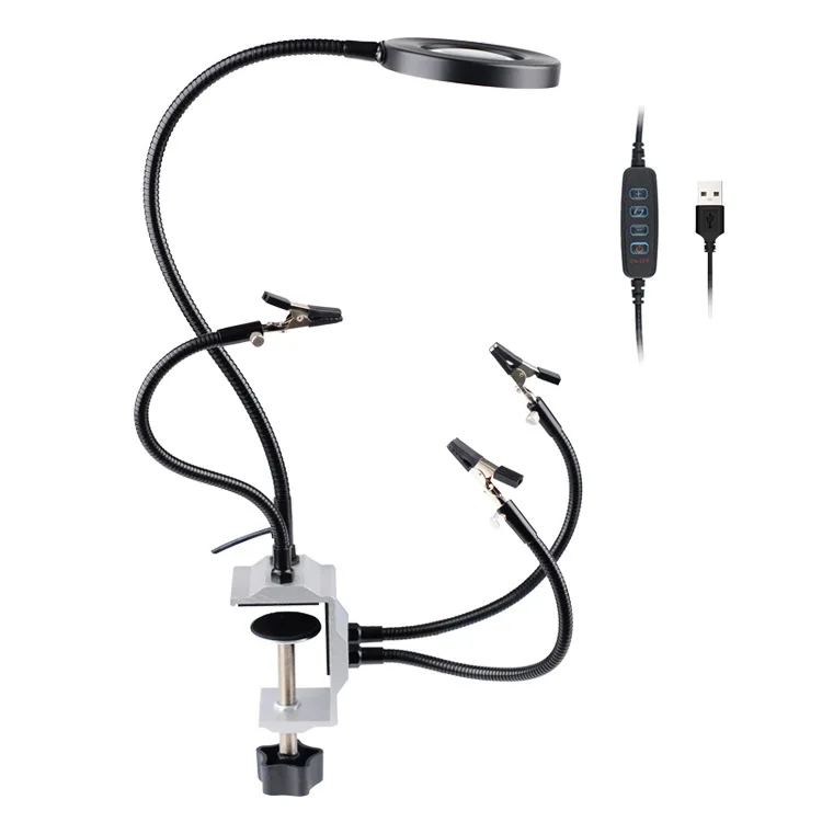 Four-claw universal arm repair welding table FPV accessories PCB board, welding table LED lighting magnifying glass