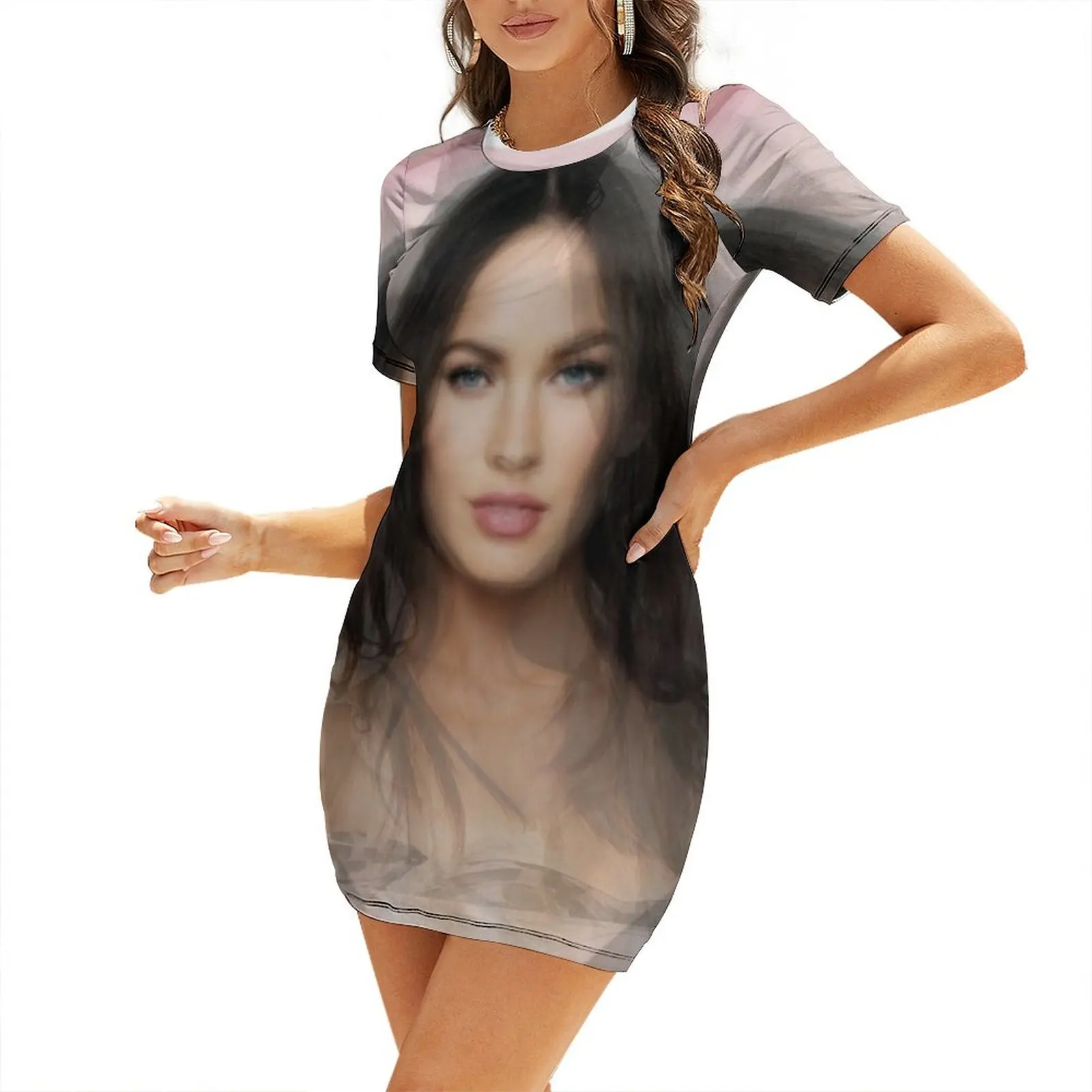 

Megan Fox Portrait Overlay Short Sleeved Dress dresses for prom Dress for pregnant women dresses for womens