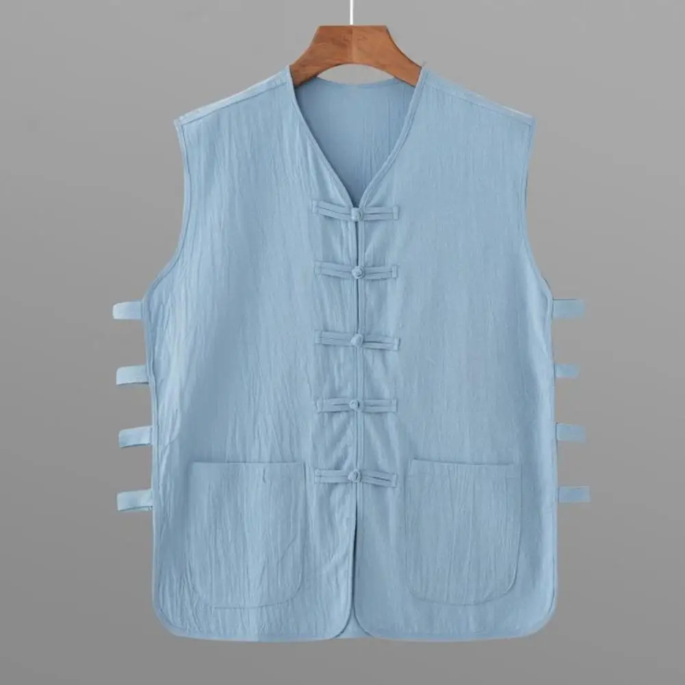 

V-neck Buttoned Shirt Traditional Chinese Style Men's Cardigan With Knot Button V Neck Retro Tang Suit Inspired Kung Fu Tank Top