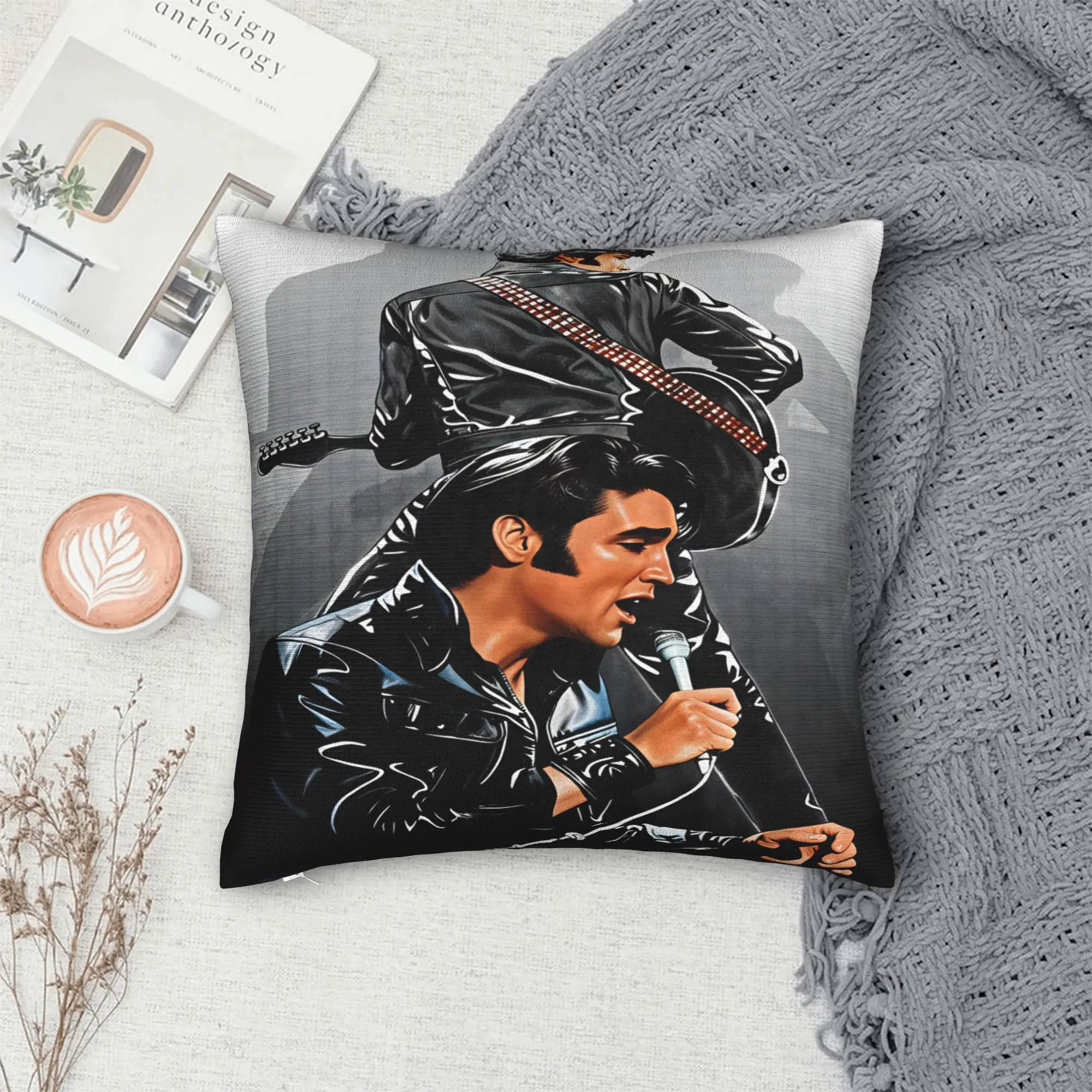 E-Elviss Singer Pillow Case  Comfy Pillow Cover Retro Trendy Cushion Cover For Sofa Home Decoration
