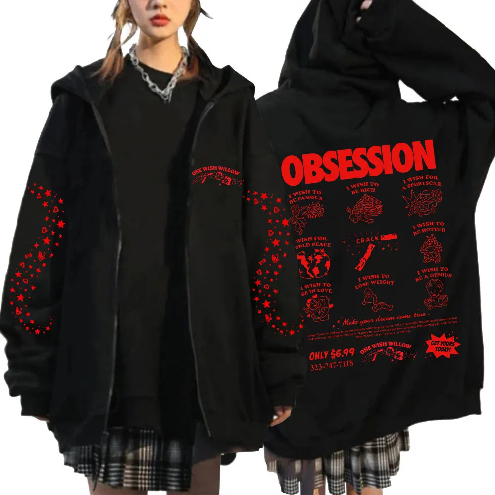 Horror Movie Obsession One Wish Willow Zipper Hoodies Men's Women Casual Long Sleeves Zip Up Oversized Sweatshirts Jackets Coats