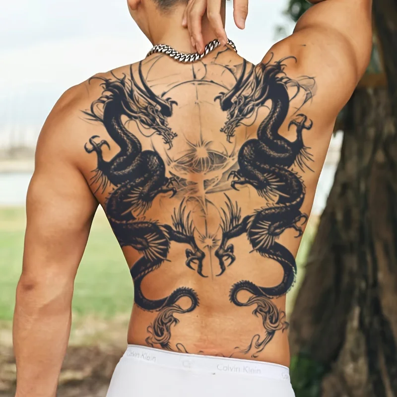 4 Sheets Judgment Angel Combo Full Back Tattoo Sticker,realistic, Long-lasting Waterproof for 1-2 weeks, Fake Tattoo