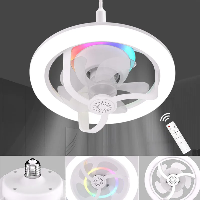 E27 Ceiling Fan Bulb With LED Light And Remote Control Chandelier RGB Dimmable Electric Ventilation Fan Lamp For Home Lighting