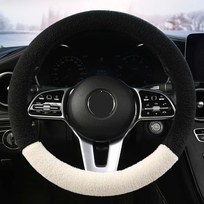 Lamb Wool Material Comfortable and Warm Universal car steering wheel cover Fashion and Soft Auto Accessories 38cm