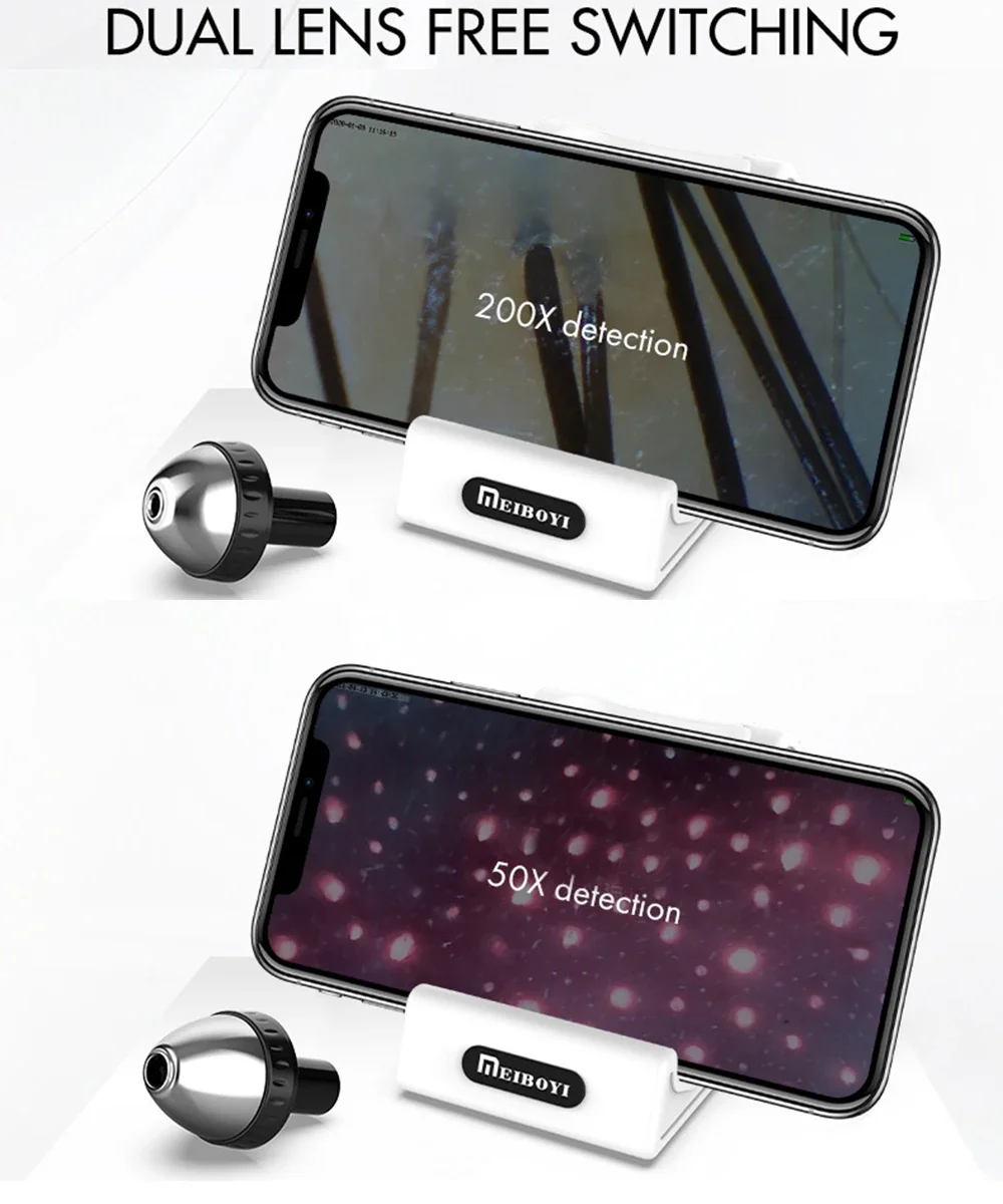 新しい WIFI HD 5 グラム頭皮/皮膚/毛包検出器プロフェッショナル 50X/200X スキンアナライザー充電式 UV テスト分析拡大鏡