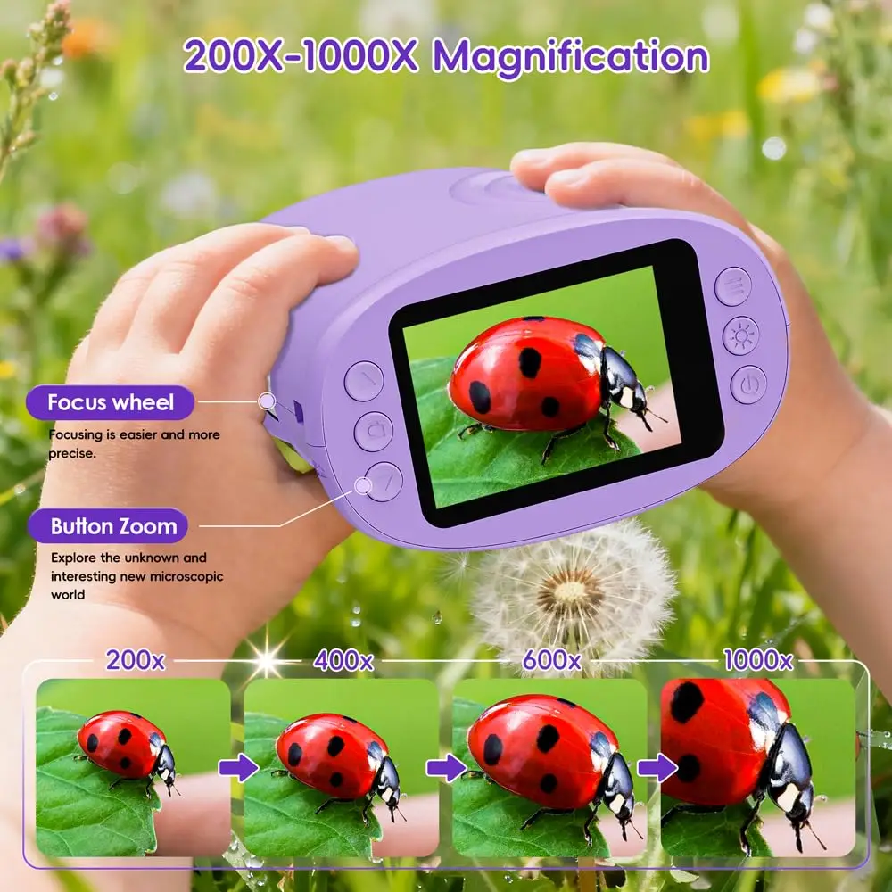 Nouveau microscope numérique de poche 1000X, microscope portable pour enfants, écran IPS 2,0 pouces, rechargeable, jouet scientifique portable pour enfants