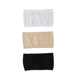 Women Strapless Chest Wrap Bandeau Bras Rib Trim No Padded Underwear Tube Top