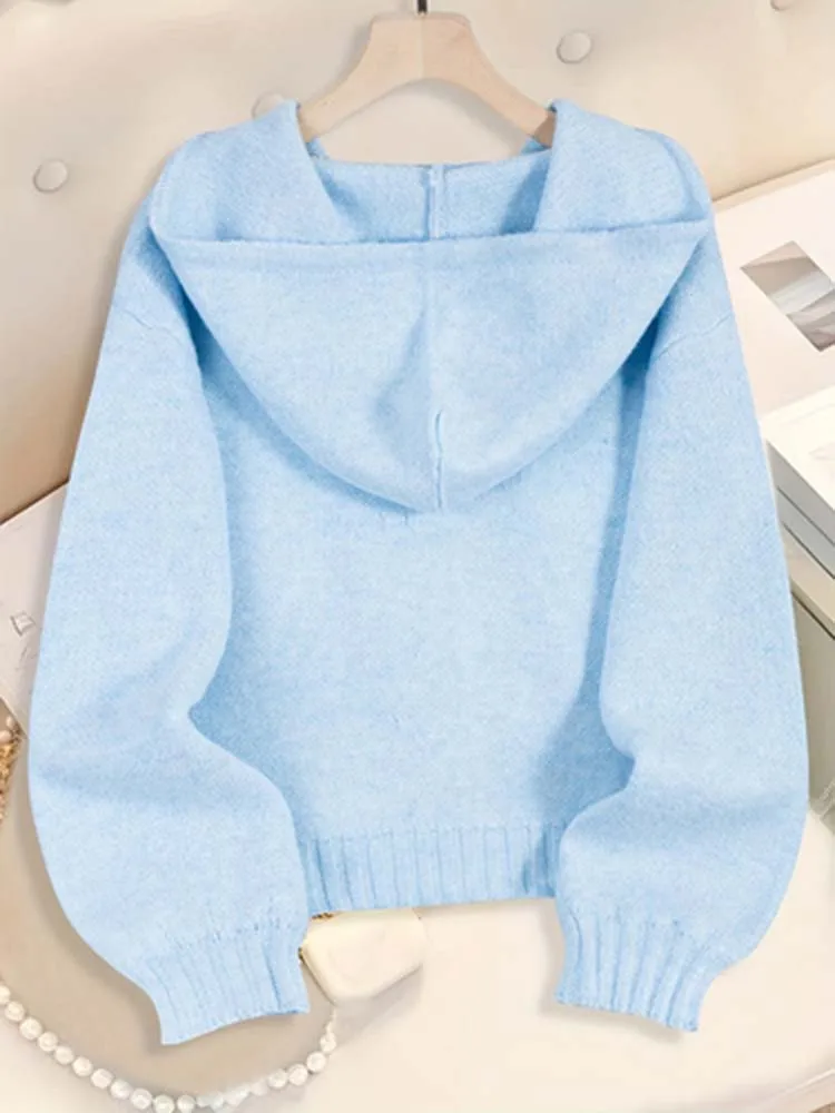 Top da donna in lana con cappuccio e coulisse in stile pigro, elegante e versatile, casual e alla moda per ridurre l'età