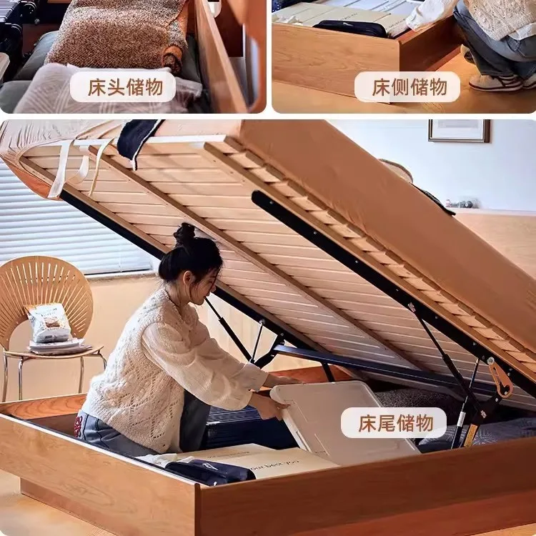 Solid wood High box storage Box bed Hydraulic electric storage bed 1.8M Japanese master bedroom suspended cherry wood bed