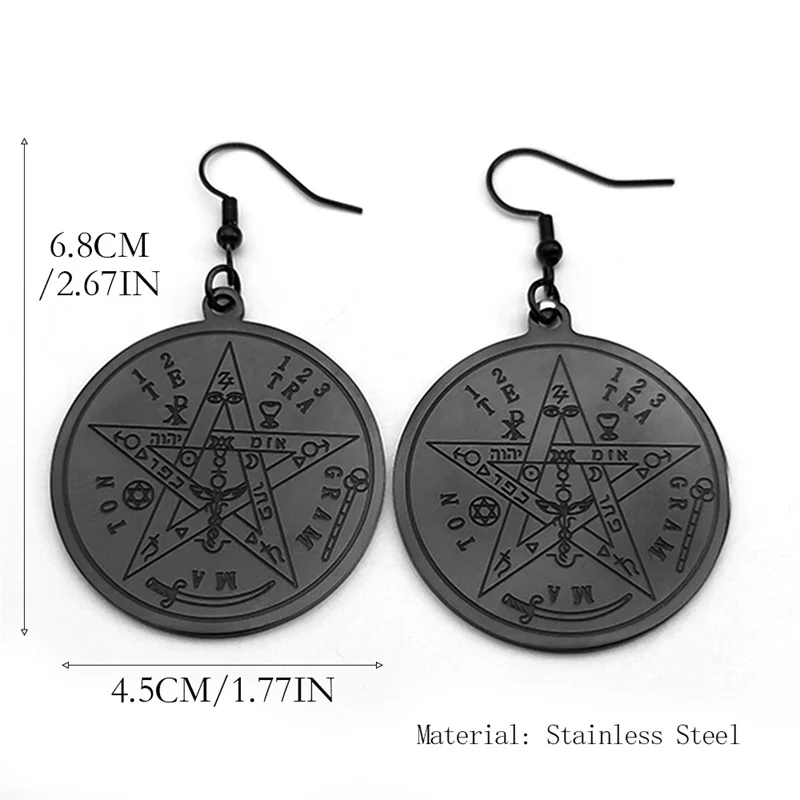 Witchcraft Gothic Gold Color Pentagram Hoop Earrings for Women Stainless Steel Original Tetragrammaton Solomon Amulet Jewelry view 6