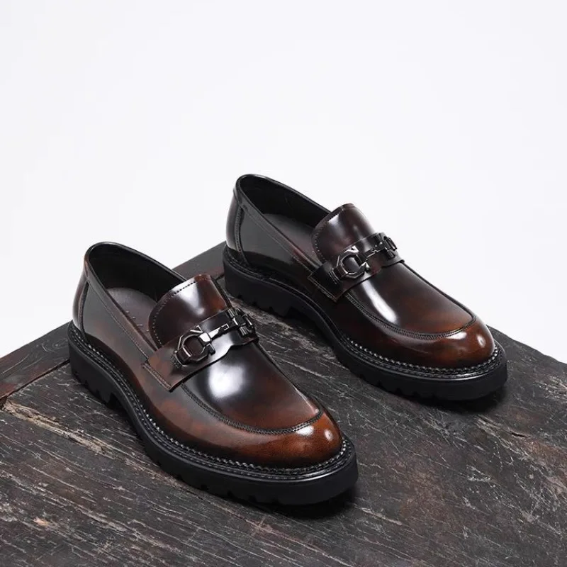 

Mens Loafers Leather Slip On Shoes Thick Sole Shiny Penny Loafer Business Casual Shoes Summer Fashion