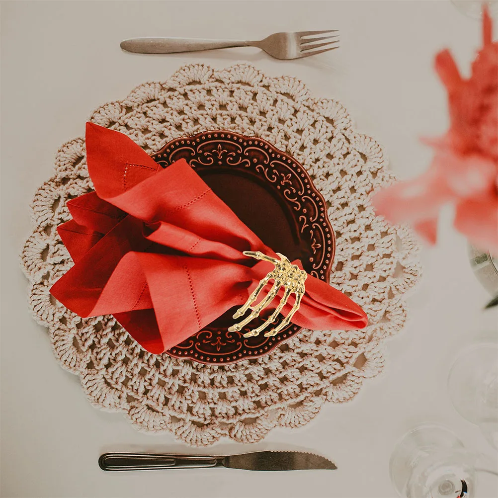 

4 Pcs Ghost Hand Napkin Buckle Shaped Rings Holder Fun Halloween Longtime Use Holders Dinner Napkins Alloy Golden