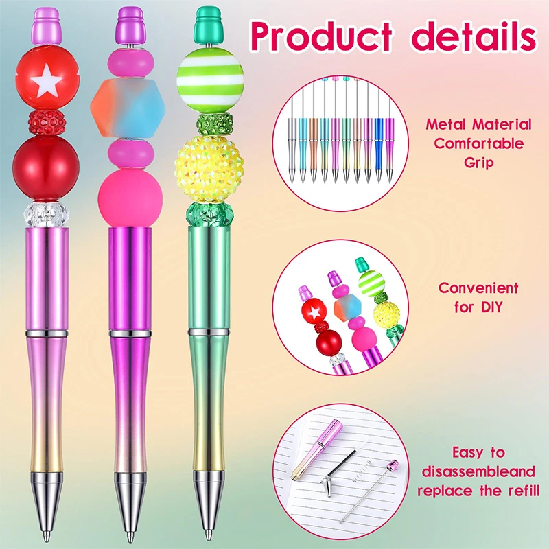 Stylos à Bille Perlés en Plastique pour Étudiant, Accessoire de Bricolage, Vente en Gros, Cadeau, 10 Pièces