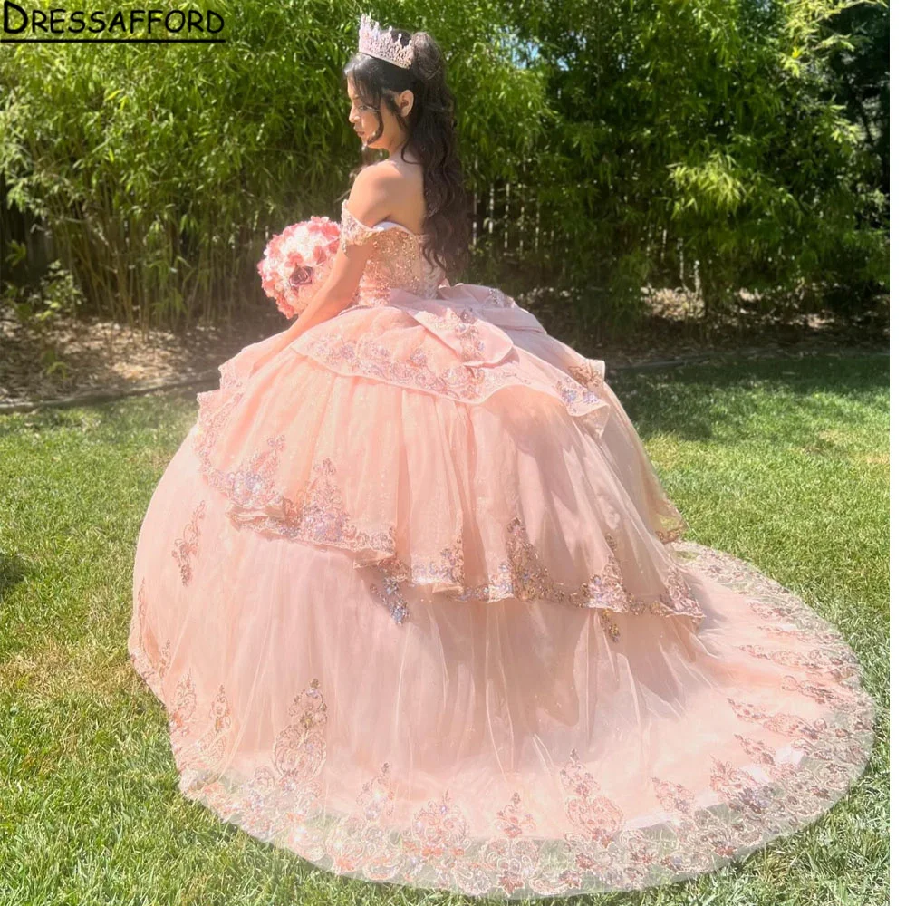 فساتين الأميرة Quinceanera برأس طويل ، فستان حفلة عيد ميلاد ، 16 ثوب كرة حلو ، وردي ، فاخر ، 15 عامًا