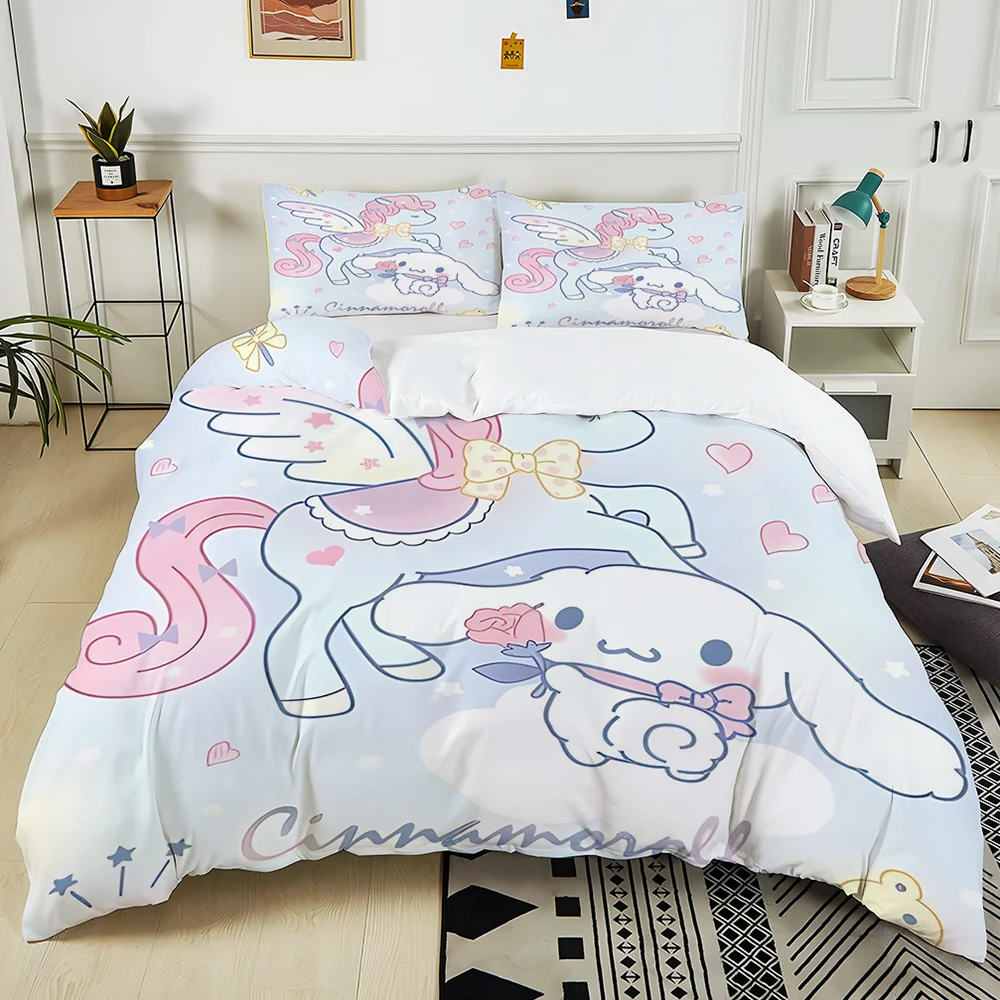 Kawaii Sanrio Cinnamoroll Print Bedding Set 3PC 1 Duvet Cover 2 Pillowcases Adult and Children Bedding Set Luxury Girls Gifts