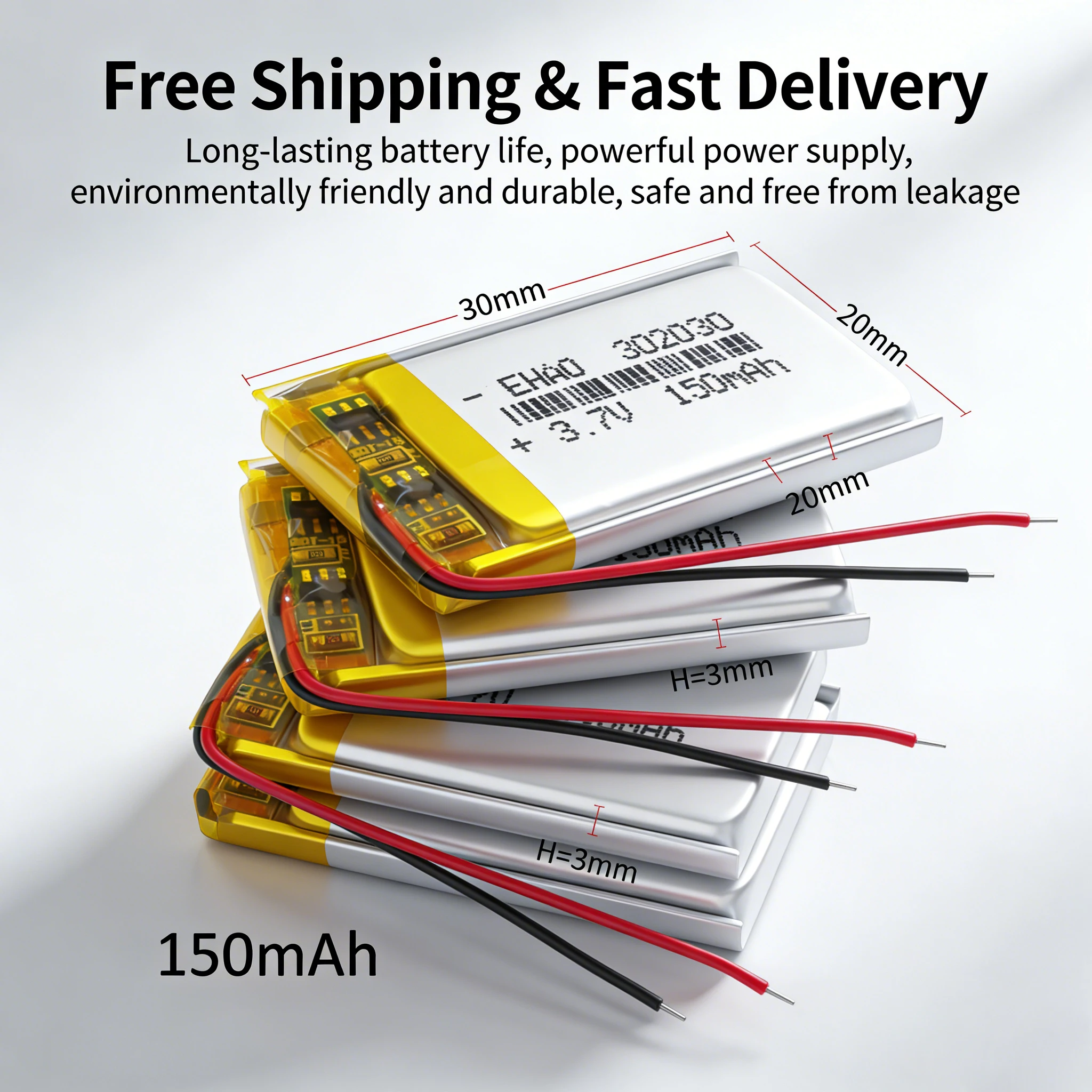 

3.7V 150mAh 302030 Li-Po Rechargeable Lithium Polymer Battery for MP3 GPS Bluetooth Headset Speaker Smart Watch Camera 032030