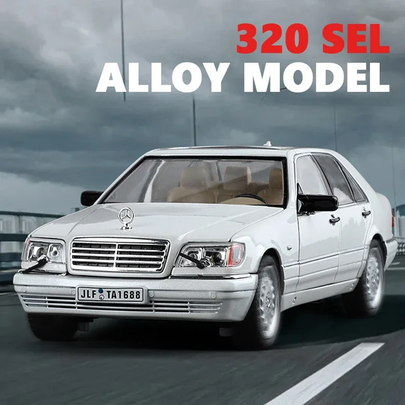 Diecast 1/24 Benzs Vintage W140 320SEL Alloy Car Model Simulation Toy Vehicle Sound Light Boy Car Toy Gift Collective Miniature