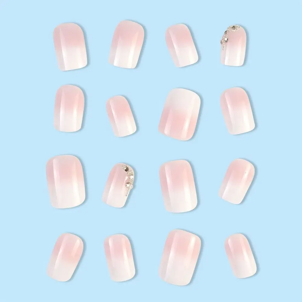 Unhas Postiças Longas Quadradas para Mulheres, Pontas De Unhas Gradientes, Unhas Postiças Francesas Destacáveis, Rosa Claro, Cobertura Completa, Nova