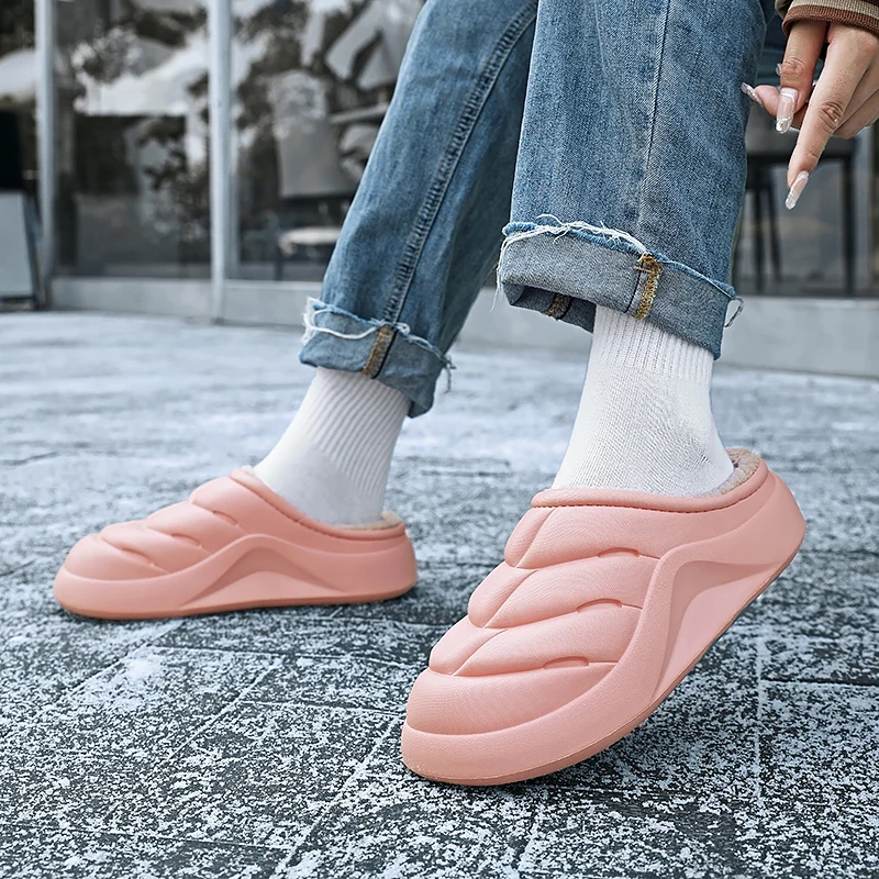 Women Dual Wear Fluffy Cotton Slippers Plush Upper Shock Absorb Rubber Cushion Sole Home Outdoor Daily Footwear
