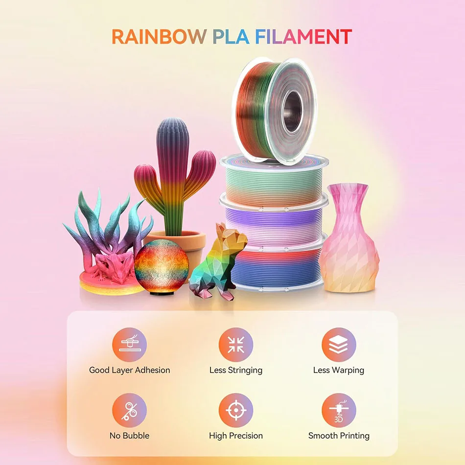 Żarnik do drukarki 3D JAYO Rainbow 1,75 mm PLA / Silk PLA / PLA Przezroczysty żarnik Rainbow 3D