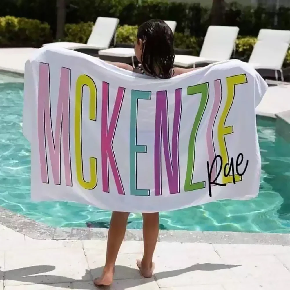 

Customized Multi-Color Design, Name Towel Font, Personalized Beach Towel, Bath Towel, Swimming Pool Name, Bath Towel