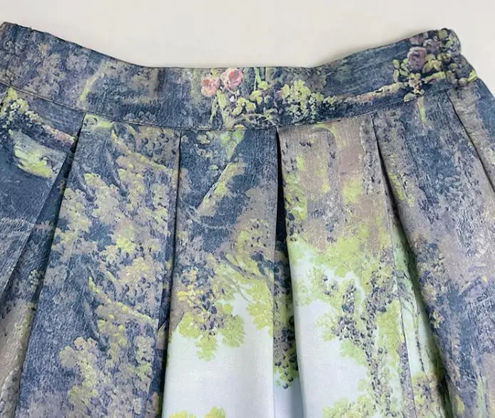 Oil painting tutu skirt 2023 summer retro print high waist pleated mid-length umbrella skirt a-line skirt