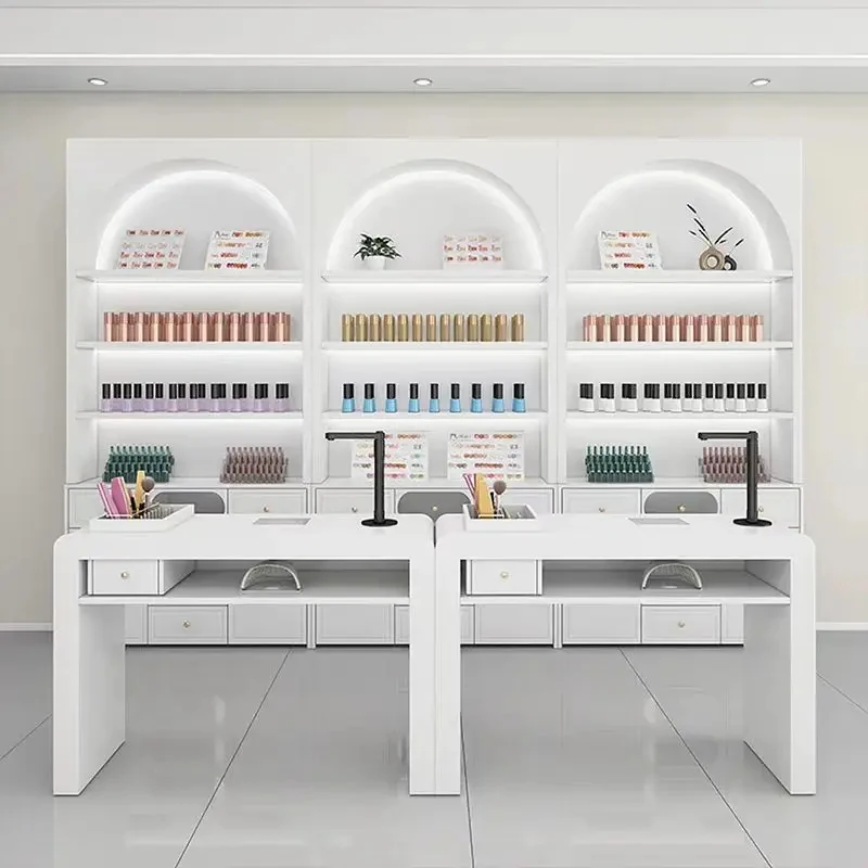 custom.YS-0725C Custom Modern Professional Handmade Multi-Functional Panel Nail Salon Display Cabinet Mall Gym