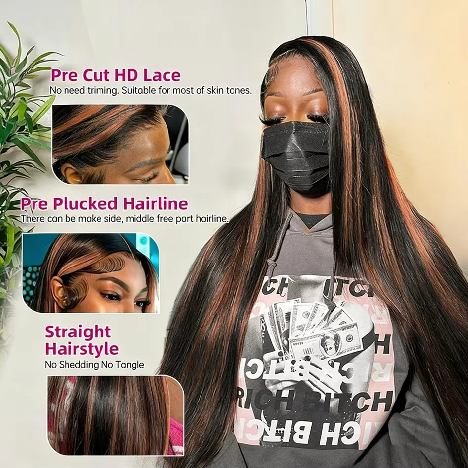 FB30 Bone Straight Human Hair 13x4 HD Transparent Lace Front Wig Brazilian Human Hair Pre Plucked Bleached Knots Glueless Wig For Black Women No Shed No Tangle 30 40 Inch view 3