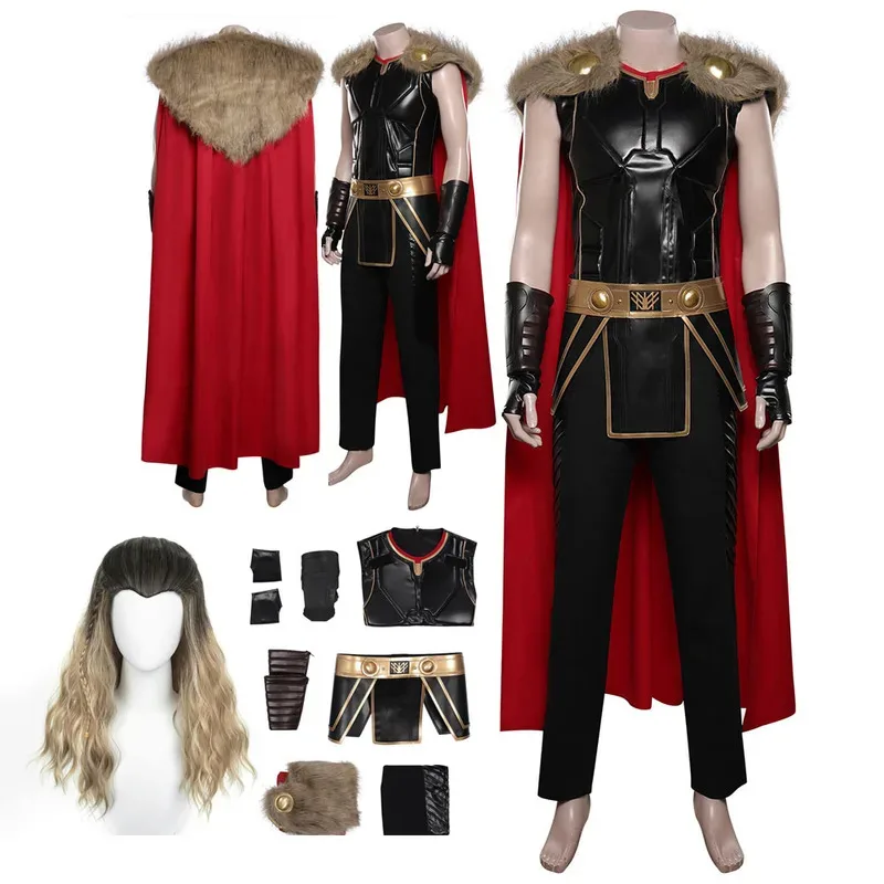 Sky 02 Film Liefde En Donder 4 Thor Cosplay Fantasie Pruik Mantel Set Mannen Kostuum Voor Mannelijke Superheld Pak Rollenspel Halloween Pa88Li