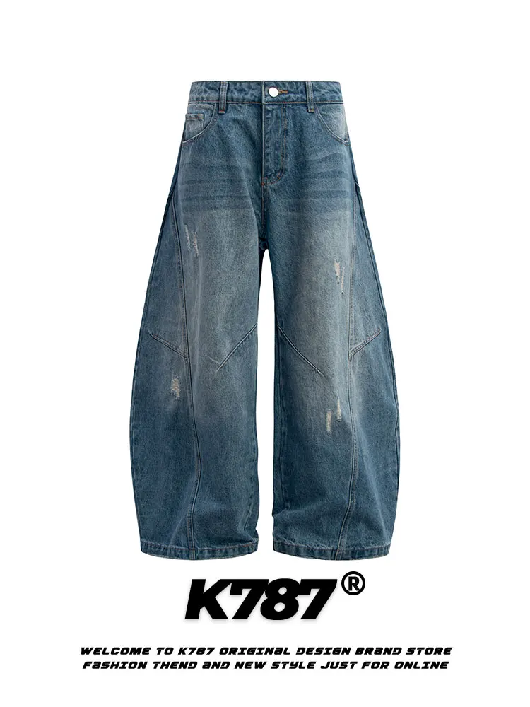 

American Retro Waed Distred Jeans High Waist Casual Straight Leg Knife Pants for Men And Women