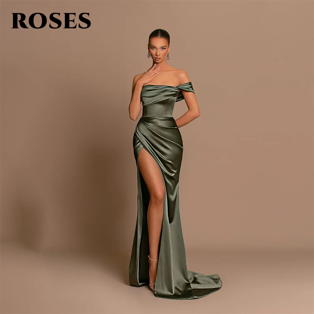 

ROSES Strapless Prom Dress One Shoulder Celebrity Dresses Stain Mermaid Sexy Women's Evening Dress Side Split Formal Gown 프롬 드레스