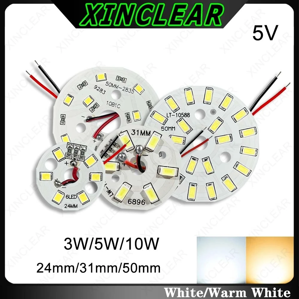 10pcs 3W 5W 10W DC5V Light Board White Warm White SMD2835 5730 With 15mmCord Round Light Source Board For DIY Spotlight Downligh