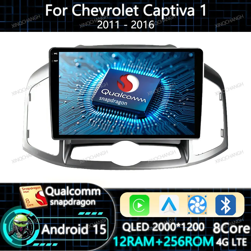 Radio para Auto con Android 15 y Carplay para Chevrolet Captiva 1 2011-2016, Unidad Principal Qualcomm QLED GPS 4G LTE 5G WIFI 2DIN con Navegación