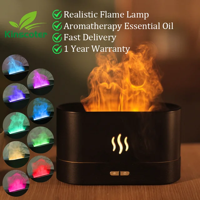 Kinscoter Aroma Dyfuzor Nawilżacz powietrza Ultradźwiękowy Cool Mist Maker Fogger Led Olejek eteryczny Lampa płomieniowa Difusor