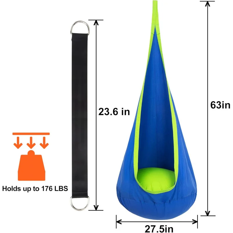 Children Hanging Pod Swing Hammock Chair With Inflatable Cushion & Side Pocket Portable Sensory Swing For Kids Indoor Outdoor image 6