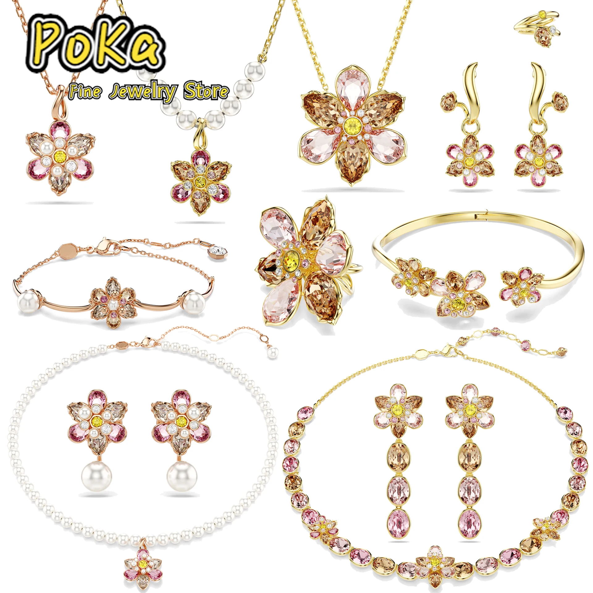 

Original Jewelry Set New Color Flower Crystal Boutique Irregular Earring Exquisite Necklace Ring Bracelet Wedding Gift for Women