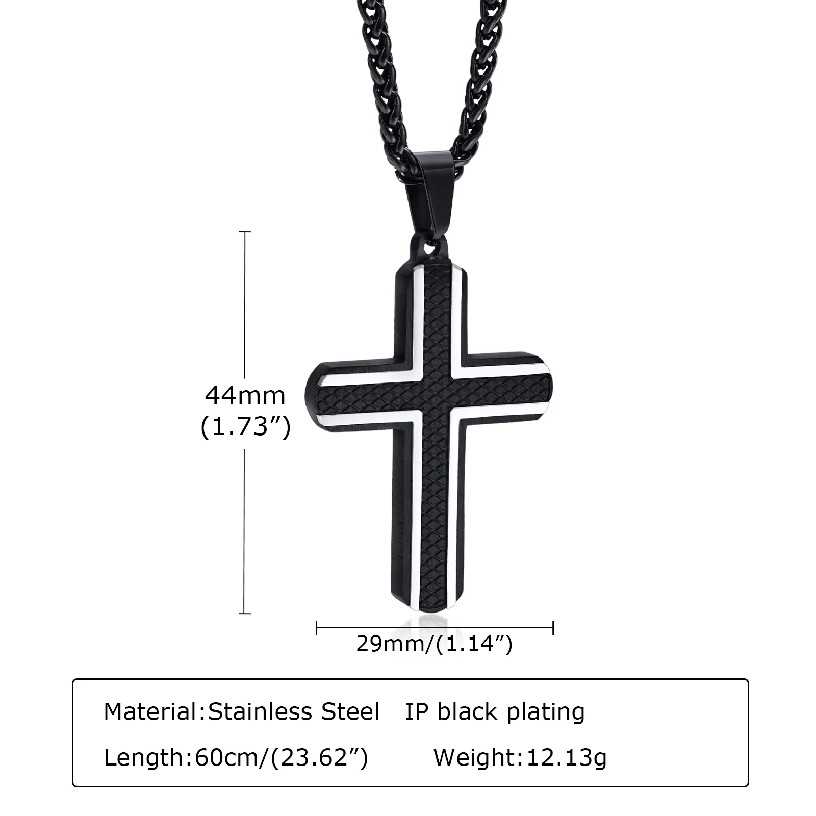Vnox Cross Necklaces for Men, Blue Black Rhombus Stainless Steel with 60cm Wheat Chain, Stylish Cool Christ Jesus Faith Jewelry