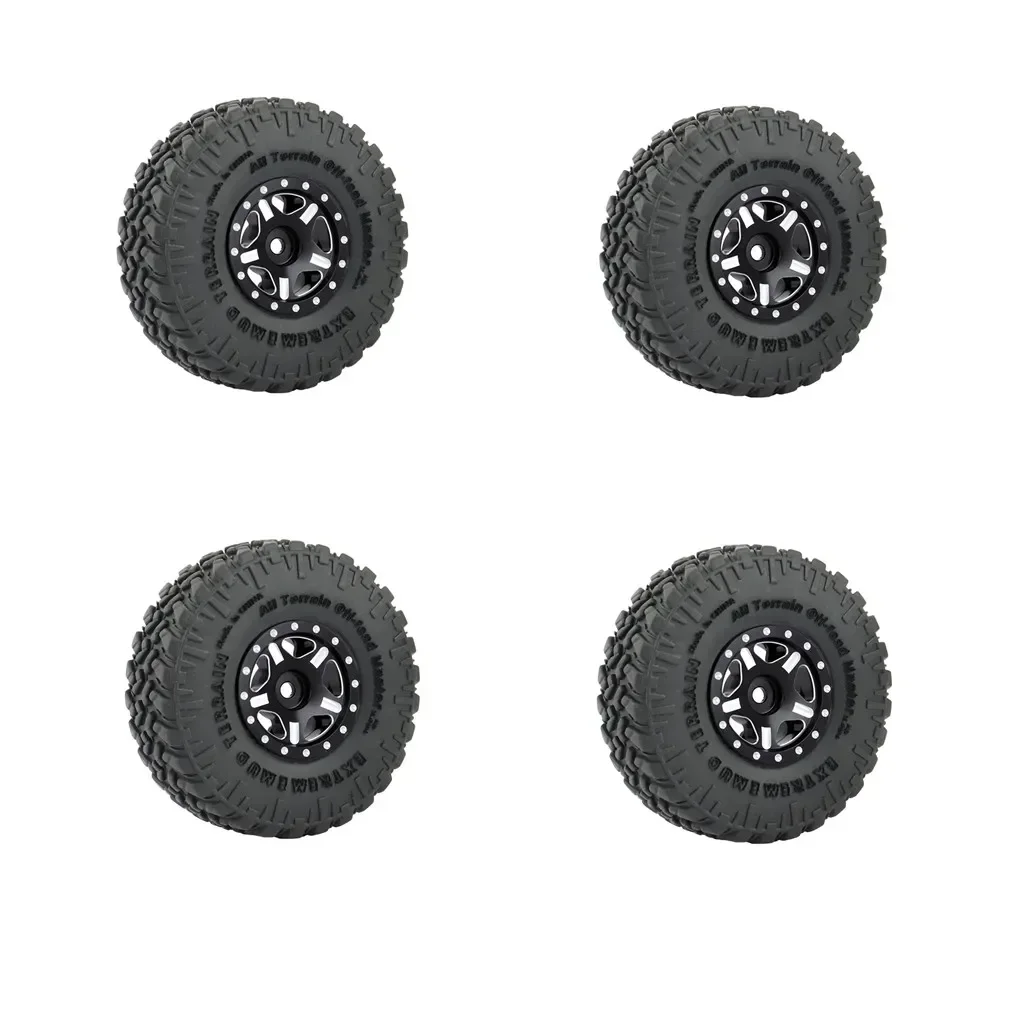 4 Uds SCX24 llantas de Metal y Kit de neumáticos de goma para 1/24 coche trepador de control remoto Axial SCX24 90081 AXI00001 AXI00002 piezas de ruedas