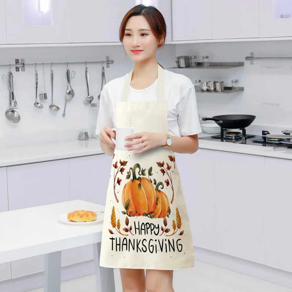 1Pc Kitchen Aprons for Women Cotton Linen Bibs Household Home Autumn Thanks Giving Home Cooking Baking Waist Bib Pinafore