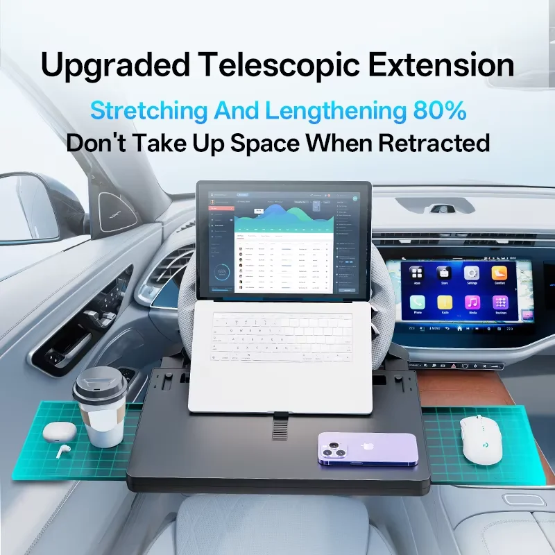 

Поднос-столик на руль автомобиля с текстурой карбона, складной, расширяемый, с двумя боковыми секциями для еды, для офиса и обедов, подходит для большинства автомобилей